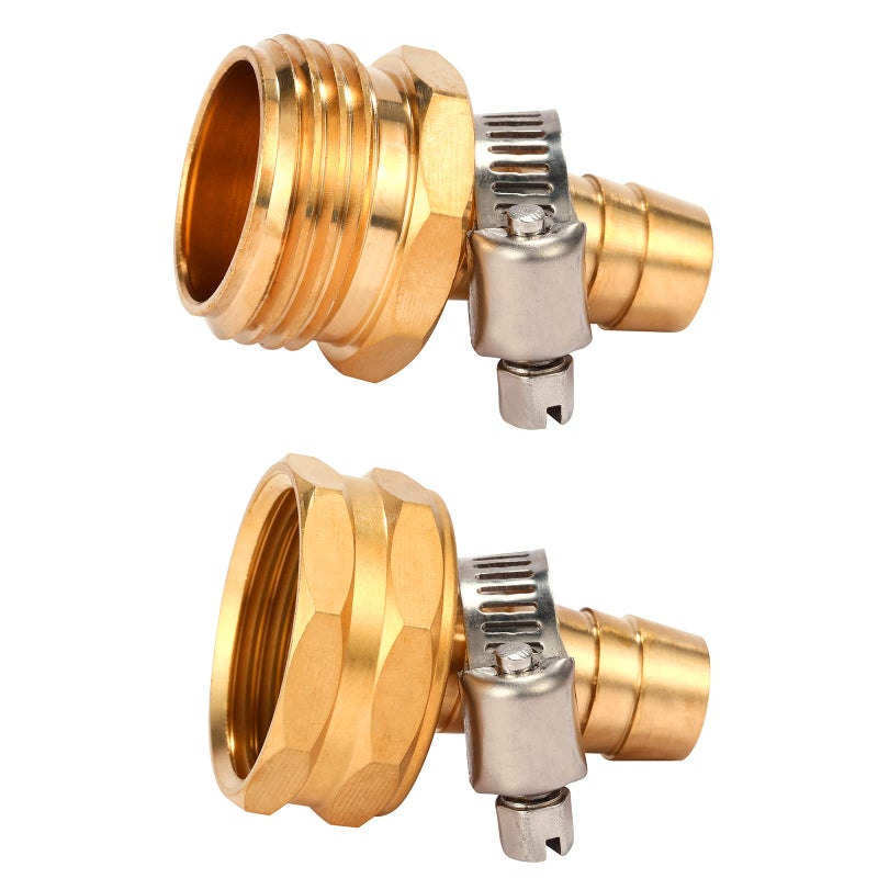 Sanpaint Brass Garden Hose Connector Repair Mender Kit with Stainless Clamp,Fits 1/2" Water Hose Fitting (1/2" Barb x 3/4" GHT) - Image 1